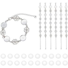 DICOSMETIC 10Pcs Cabochon Bracelet Settings Stainless Steel Bracelet Blanks Cabochon with Glass Cabochons Link Bracelet Blanks for Jewelry Making, Tray: 12mm