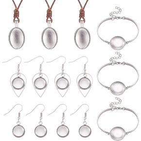 Beadthoven 36pcs DIY Pendant Trays Set for Jewelry Making, Including 3pcs Necklace Pendant Trays, 3pcs Bracelets Bezel Settings, 12pcs Blank Tray Earrings and 18pcs Clear Glass Cabochons for DIY Craft