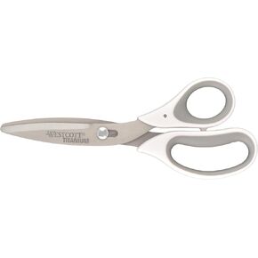 Westcott 8.5" Power Pivot Titanium Bonded Soft Handle High-Leverage Crafting and Fabric Scissors, White
