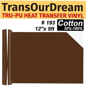 TransOurDream Matte Brown HTV Heat Transfer Vinyl Roll for All Cutter Machines - 12'' x 5ft PU Coffee Iron on Vinyl for T-Shirts - Thin and Easy to Weed