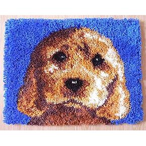 Little Poodle Dog Latch Hook Kits Rug Crochet Yarn Pre-Printed DIY Cushion Embroidery Needlework Carpet Cover Hook and Latch Kit Tapestry Christmas Home Decoration 52x38cm