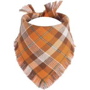 Fall Dog Bandana 1PCS-Small, Autumn Thanksgiving Orange Plaid Scarf, Reversible Triangle Bibs Accessories for Boy and Girl, Holiday Halloween Puppy Bandana
