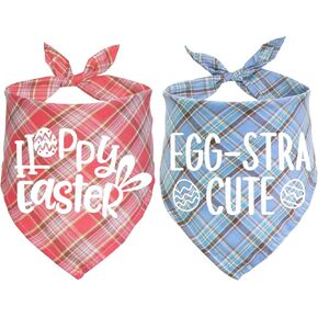 STMK 2 Pack Easter Dog Bandanas, Dog Easter Bandanas for Small Medium Large Dogs Pets (Happy Easter & Egg-Stra Cute)