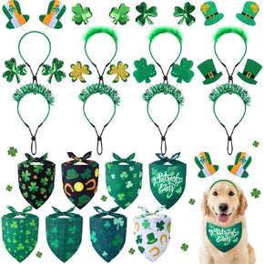 16 PCS St Patricks Day Dog Cortume Bulk Green Shamrock Headbands and Bandanas Dog Saint Patricks Day Outfit Pet Clover Triangle Triangle Marf لمعظم الكلاب ST Pat Day Accessories Decoration