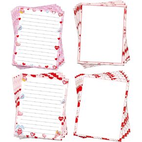 Happy Valentine's Day Letterhead Paper 48 Pcs Red Pink Love Heart Letter Writing Paper - Heart Valentines Day Paper Holiday Paper For Wedding Note Greeting Office Printing 8.5 x 11 Inch