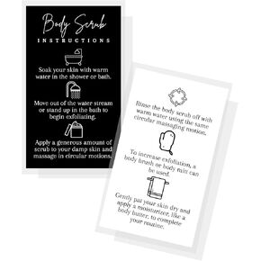 Body Scrub Instruction Cards | 50 Pack | 2 x 3.5" inch Business Card | Instructions for Handmade Maker | Black and White Design