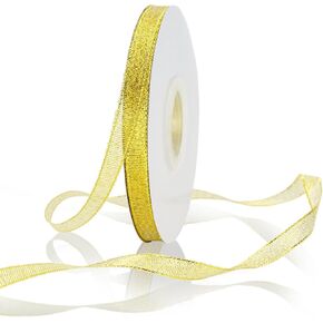Gold Glitter Ribbon 3/8 Inch Thin Sparkly Fabric Ribbon 50 Yards Gift Ribbon Christmas Ribbon for Gift Wrapping, Presents, Crafts, Christmas Holiday Wedding Birthday Party Decoration (Gold)