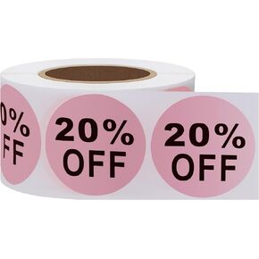 Sale Stickers 1.5 inch Round Labels Sale Price Label Self-Adhesive Discount Sticker 500 pcs, Off 20%, Pink