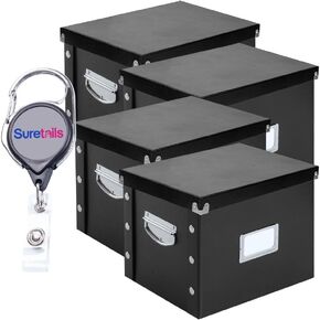 Durable Black Letter Size File Box Retractable ID Card Badge Holder - Collapsible Letter Box Plastic, Secure Latch, Label Holder for Office/Home [Pack of 4] in Kuwait