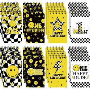 Yeaqee 24 Packs Mini One Happy Dude Party Notebooks Smile Face Party Spiral Pocket Notepads 1st Birthday Memo Spiral Tiny Notebooks for Birthday Baby Shower Office Supplies