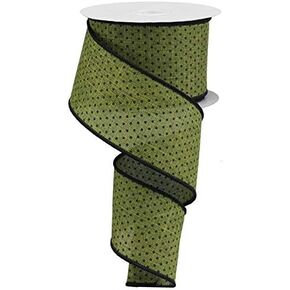 Black Moss Green Raised Swiss Polka Dot Wired Ribbon | 2.5 Inches X 10 Yards