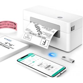 طابعة تسمية الشحن Vretti Bluetooth - طابعة حرارية 4x6 لحزم الشحن والشركات الصغيرة ، تدعم طابعة التسمية Android/iPhone/Windows ، متوافقة مع Shopify و eBay و USPS و Amazon