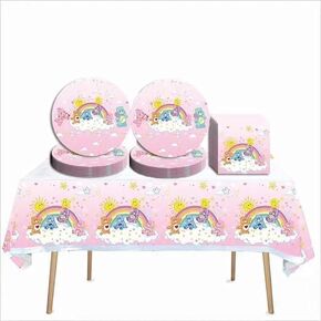 41 PCS Care Cute Bear Birity Party Supplies 20 Plates + 20 Napkins + 1 TableCover Birthday Party Party Supplies ، Pink