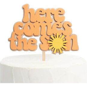 Wooden Here Comes The Sun Cake Topper，Birthday Cake Topper For Boys，Boho Sunshine Party Decorations，Sunshine-Themed Baby Shower，Sun-Themed Birthday Party Cake Supplies