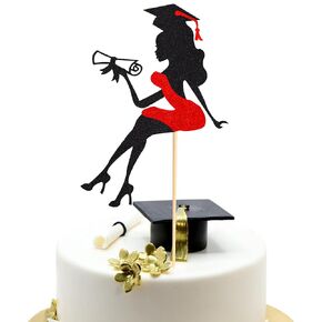Arthsdite 1Pc Congrats Grad Cake Topper, Class of 2025 Themed Graduation Party Decorations for University College High School Celebration Party Supplies - Black Glitter