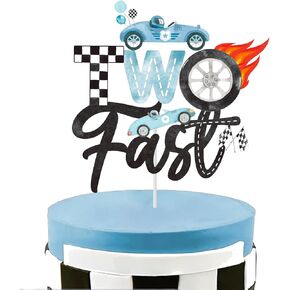 سباق سيارة اثنين من الكعكة السريعة Topper Race Car 2nd عيد ميلاد ديكورات الحفلات الأزرق السباق تحت عنوان الديكور كعكة العجلة