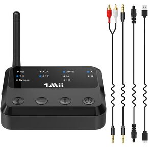 1Mii B310Pro Bluetooth 5.2 Transmitter Receiver for TV Home Stereo, aptX Low Latency/HD Long Range Wireless Audio Adapter for 2 Wireless Headphones, Bypass Mode, Optical, RCA, 3.5mm AUX