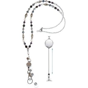 Hidden Hollow Beads Retractable Badge Reel Women's Beaded Lanyard Strong ID Card Holder Keys Teacher Nurse Cruise Keychain