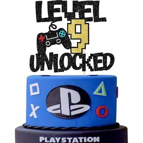 Rsstarxi 1 Pack Video Game 9th Birthday Cake Topper Level 9th Unlocked Controller Video Play Game Party Cake Pick for Level Up Nineth Boys Girls Happy 9th Birthday Party Cake Decorations