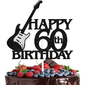 Rock Bass Cake Topper Guitar Themed 40th Happy Birthday Black Glitter - Perfect for a Rock 40th Birthday Party, 40th Anniversary Party, or Music Themed Party Decoration - LIANGSS