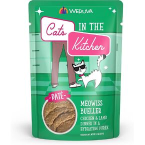 Weruva Cats in The Kitchen Slide N' Serve Grain-Free Natural Wet Pate Cat Food Pouches, Meowiss Bueller, 3oz Pouch (Pack of 12)