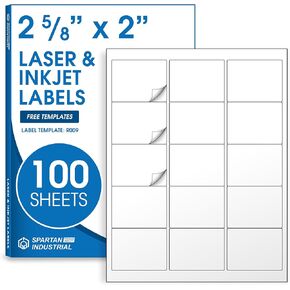 Spartan Industrial Laser and Inkjet Labels - 2.625 "× 2" ملصقات ملصقات فارغة بيضاء - 100 ورقة ، 1500 ملصقات إجمالية للباركود والأصول والمعرف.