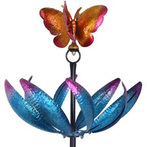 hogardeck Large Outdoor Wind Spinner, 77.6" Metal Butterfly Tulip Wind Spinner with Stakes, Multi-Color 360° Rotating Flower Wind Sculptures Kinetic Yard Art for Home Garden Lawn Backyard Patio Decor