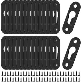 30Pcs Single Keyhole Hangers, Flat Metal Keyhole Hangers, Keyhole Hanging Plates with Screws for Mirror Picture Frames, 45 x 16 mm (Black)