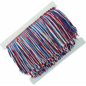 4" Multicolor Chainette Fringe Trim, Polyester-Made Decorative Trim, for Costumes, Home Decor, and Party Decorations, Durable Fringes, 10-Yard Cut, Red/White/Blue