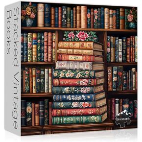 Vintage Bookshelf Puzzles for Adults 1000 Pieces, Book Flower Jigsaw Puzzle Bookshelf Library, Retro Aesthetic Puzzle Art, Difficult Challenging Hard Puzzle for Book Lovers