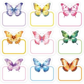 90pcs butterfly اسم العلامة ملصقات ألوان مائية فارغة الورق لوحات ملصقات ملصقات لائحة لمكتب الفصول الدراسية المنزلية ، 9 تصاميم