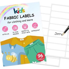 No-Iron Fabric Labels, Kids Clothing Labels Self-Stick Write-On, Name Labels for Daycare, Camp, School, Toys, Organizing, Washer & Dryer Safe, Pack of 96, 2 Sizes