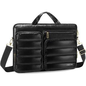 MOSISO Laptop Shoulder Bag,15-15.6 inch Computer Bag Compatible with MacBook Pro 16 inch, HP, Dell, Lenovo, Asus Notebook,Shiny Sleeve with Horizontal & 2 Raised Pockets & Handle & Belt, Black