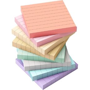 EOOUT 8 Pads Lined Sticky Notes, 3x3 Inches Self-Stick Note Pads, 100 Sheets/Pad, Super Adhesive Memo Pads, Morandi Colors Lined Sticky Notes for Study, Works, and Daily Life