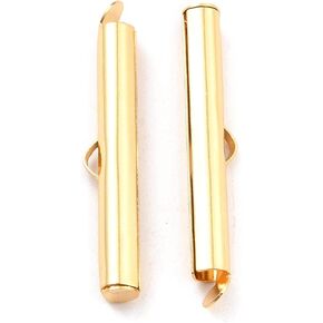 UNICRAFTALE 10Pcs 304 Stainless Steel Slide On End Clasp Tube Buckle Clasps 18K Gold Plated Slider End Caps Clasps Jewelry Accessories Findings 30mm Long