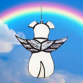 Dog Memorial Suncatcher, Dog Breeds Suncatcher, Pet Loss Suncatcher, Gifts for Dog Lovers, Dog Memorial Ornament Loss of Pet Sympathy Gift, in Loving Memory for Loss Dog (Angle Dog-White)