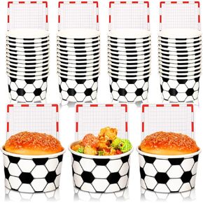 Sunnyray 24 Sets Soccer Hoop Snack Cups with Football Net Cards Disposable Paper 8 oz Ball Sports Party Favors Candy Cups Ball Treat Food Bowls for Soccer Birthday Party Decorations Supplies