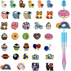 35PCS Focal Beads Bulk, Silicone Pen Charms, Adorable DIY Cartoon Focal Beads for Students and Adults DIY Jewelry Crafting, Silicone Beads for Keychain Making