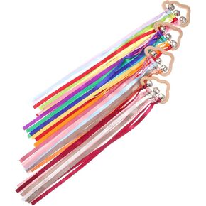 SAMIGLE 4PCS قوس قزح ريفون شريط طائرة ورقية مع أجراس خشب الحسية لعبة قوس قزح قوس قوس قزح لعبة تعليمية خشبية لعيد ميلاد الحفلات