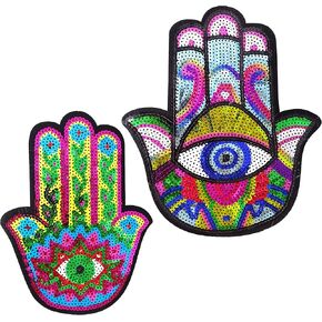 Honbay 2PCS Sequin Hand Eyes Patch Embroidered Badge Applique for Clothing Jeans T-Shirt