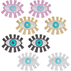 INFUNLY 8pcs Evil Eye Sequin Patches 4 Color Iron on Evil Eye Patch Sew on Evil Eye Embroidery Patches Applique Large Evil Eye Patch Badge for DIY Clothing Jeans Bags Jacket Backpack Hat