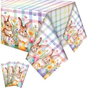 3 Pcs Easter Tablecloth 54 x 108 Inch Spring Easter Table Cover Disposable Plastic Tablecloths Rectangle Bunny Egg Table Cloth for Indoor Outdoor Birthday Baby Shower Party Supplies