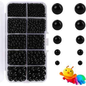 1380 Pcs 5 Sizes Black Doll Eye Beads 3mm 4mm 5mm 6mm 8mm Round Black Plastic Doll Eyes Sewing Arts Crafts Eyes Mini Black Doll Eyes Black Beads for Stuffed Animals Crochet Bears Crafts Making