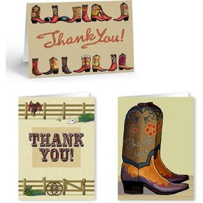 Stonehouse Collection | Assorted Western Thank You Note Cards | Cowboy Boot, Ranch Theme | Great for Arizona and Texas (Assorted)
