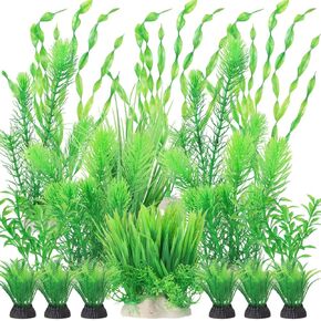 BEGONDIS 18Pcs Artificial Aquarium Green Plants Set, Artificial Plastic Plants Fake Aquatic Plants Artificial Fish Tank Plants for Aquarium Decorations