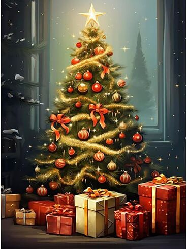Christmas Diamond Painting Kits for Adults, Christmas Candles Diamond Art Kit for Adults, DIY Round Full Drill Winter Diamond Art Painting, Christmas Gem Art and Crafts for Wall Decor 12x16 Inch in Kuwait