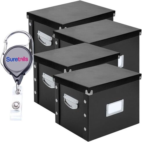 Durable Black Letter Size File Box Retractable ID Card Badge Holder - Collapsible Letter Box Plastic, Secure Latch, Label Holder for Office/Home [Pack of 4] in Kuwait