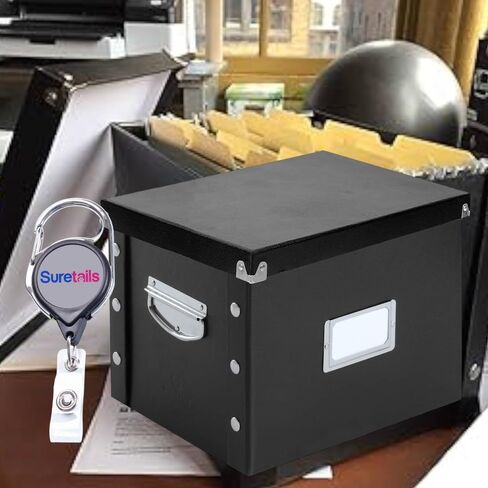 Durable Black Letter Size File Box Retractable ID Card Badge Holder - Collapsible Letter Box Plastic, Secure Latch, Label Holder for Office/Home [Pack of 4] in Kuwait