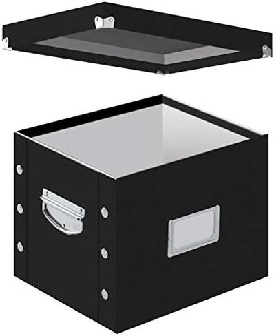 Durable Black Letter Size File Box Retractable ID Card Badge Holder - Collapsible Letter Box Plastic, Secure Latch, Label Holder for Office/Home [Pack of 4] in Kuwait