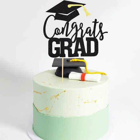 Arthsdite 1Pc Congrats Grad Cake Topper, Class of 2025 Themed Graduation Party Decorations for University College High School Celebration Party Supplies - Black Glitter in Kuwait
